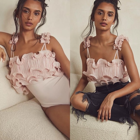Free People Tops - Free People / For The Frill Of It Bodysuit in Pink
